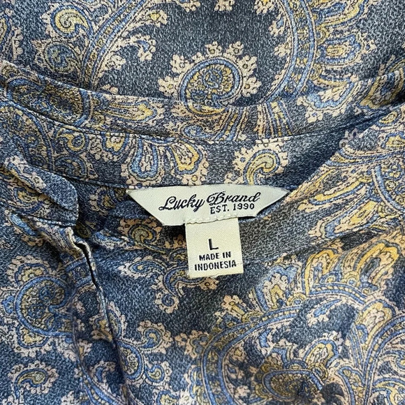 Lucky Brand Blue & Cream Paisley Print Button Front Blouse Large Women’s - Picture 8 of 10